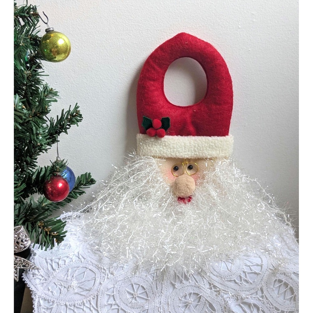 Vintage Santa Door Hanger Wall Decor, Plush Christmas Santa Face